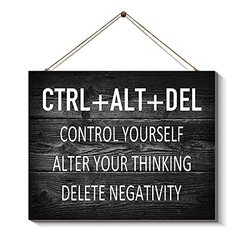 Artinme Inspirational Wall Decor for Office, CTRL+ALT+DEL Wood Signs Plaque, Black and White Artwork Office Wall Decoration & Home Wall Decor, 8 x 10 Inch