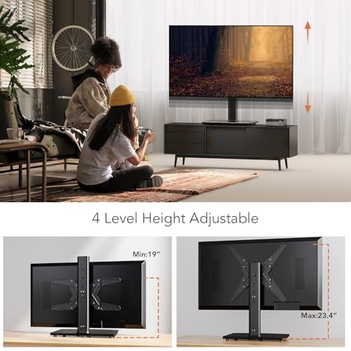 Hemudu Universal Swivel TV Stand/Base Table Top TV Stand for 21 to 50 inch TVs with 90 Degree Swivel, 4 Level Height Adjustable, Heavy Duty Tempered Glass Base, Holds up to 99lbs, HT02B-002 - size: 15 x 9.9 x 23.3 inches (For 21"-50" TVs)