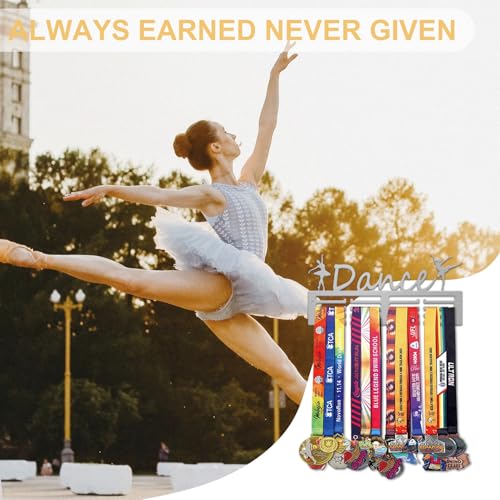 Resama Medal Hanger Holder Display Wall Rack Frame Shelf-Medal Hanger Awards Ribbon Soccer,Gymnastics,Holder Display Rack for 60 Medals - color: Dance Silver