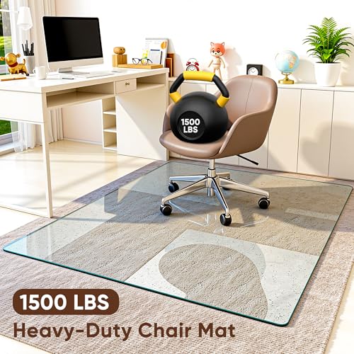 Antok Tempered Glass Chair Mat, 45"x45" Office Chair Mat for Carpet & Hardwood Floors, Heavy Duty 1/5" Desk Chair Mat for Smooth Rolling at Home or Office - size: 45"x45"