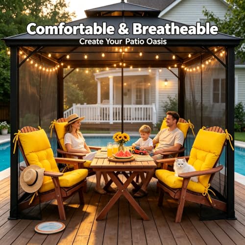 QILLOWAY Outdoor Rocking Chair Cushions Set of 2, 100% Polyester Waterproof Patio Rocking Chair Cushion, High Back Weatherproof Chair Pad for Adirondack & Outdoor Furniture, Yellow - color: Yellow