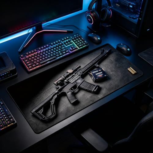 31.5x11.8 Inch Non-Slip Long Extended Large Gaming Mouse Pad with Stitched Edges XL Laptops Keyboard Mouse Mat (Black Gun) - color: Black Gun