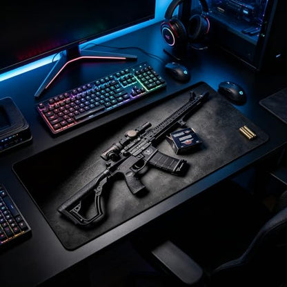 31.5x11.8 Inch Non-Slip Long Extended Large Gaming Mouse Pad with Stitched Edges XL Laptops Keyboard Mouse Mat (Black Gun) - color: Black Gun