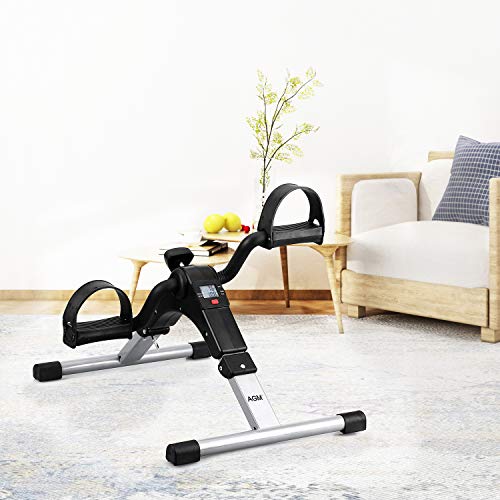 Folding Pedal Exerciser, Mini Under Desk Bike - Portable Foot Hand Cycle Peddler Machine Bicycle Exerciser for Arm Leg While Sitting - color: Silver