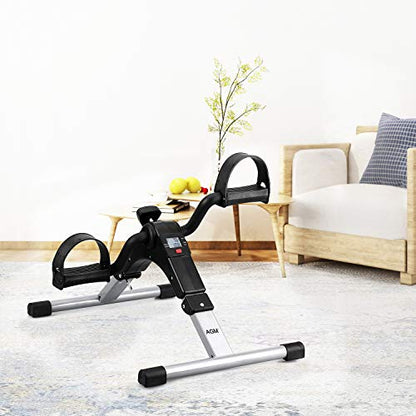 Folding Pedal Exerciser, Mini Under Desk Bike - Portable Foot Hand Cycle Peddler Machine Bicycle Exerciser for Arm Leg While Sitting - color: Silver