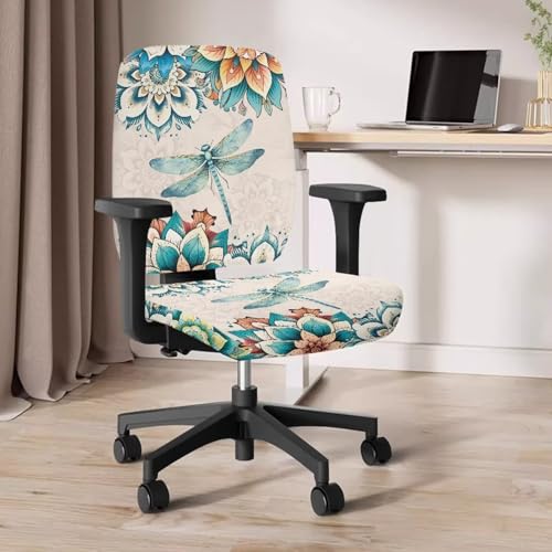 Dragonfly Office Chair Covers 2 Piece Washable Seat and Back Cover Boho Flower Computer Chair Seat Covers Universal Fit Most Wheelchairs,Computer Chairs,Gaming Chairs Padded Covers - color: Dragonfly 2
