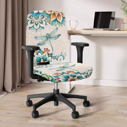 Dragonfly Office Chair Covers 2 Piece Washable Seat and Back Cover Boho Flower Computer Chair Seat Covers Universal Fit Most Wheelchairs,Computer Chairs,Gaming Chairs Padded Covers - color: Dragonfly 2