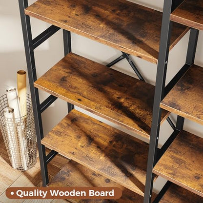 SUPERJARE Triple Bookshelf, Bookcase with 14 Open Display Shelves, Wide Book Shelf Book Case for Home & Office, 5 Tier, Brown - color: Rustic Brown, size: 5 Tier