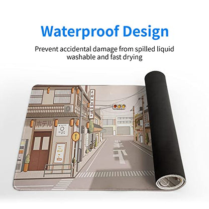 Tokyo Street Mouse Pad Anime Japanese Desk Mat Kawaii Large Gaming Mousepad XL Beige Cute Mousepad Gaming Non-Slip Rubber Base Stitched Edges Keyboard Mouse Mat Desk Pad for Office Home and Game - color: Tokyo Street