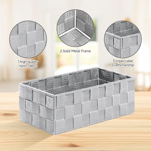 Posprica Small Baskets for Organizing(7 Set) Woven Storage for Shelves, Bathroom, Decorative Closet Organizer, Dresser Bins, Shelf - color: Gray-7pcs