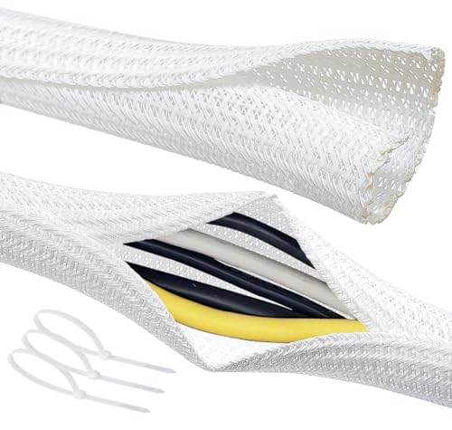 Cable Management Split Wire Loom Sleeve - Cord Hider & Protector for Desk, Pet Chew Proof, Wire Cover Organizer, Flexible Tube for Wires and Cables (1/2 Inch 12FT, White) - color: White, size: 1/2"-12FT