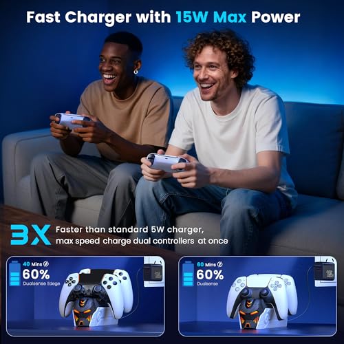 Upgraded for PS5 Controller Charger with Fast Charging AC Adapter, Dual Controller Charging Station Stand for PlayStation 5, Faceplates for PlayStation 4 - size: M