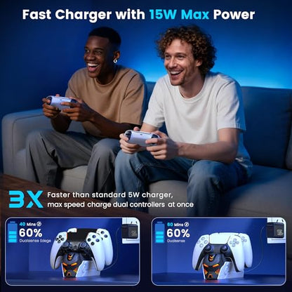 Upgraded for PS5 Controller Charger with Fast Charging AC Adapter, Dual Controller Charging Station Stand for PlayStation 5, Faceplates for PlayStation 4 - size: M