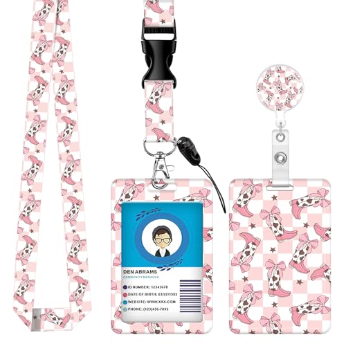 ID Badge Holder with Lanyard Fashionable ID Card Holders with Retractable Lanyards Soft Fiber Metal Clip Sturdy Buckle for Key Wallet Work Nurse Teacher (Cute Cowgirl Boots) - color: Cute Cowgirl Boots