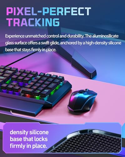 Glass Gaming Mouse Pad for FPS Gaming, Balanced Speed & Control, Consistent Glide, Anti-Slip Base, Water-Resistant Desk Mat for Valorant, CS2, XL 19.3" x 16.5", Pink