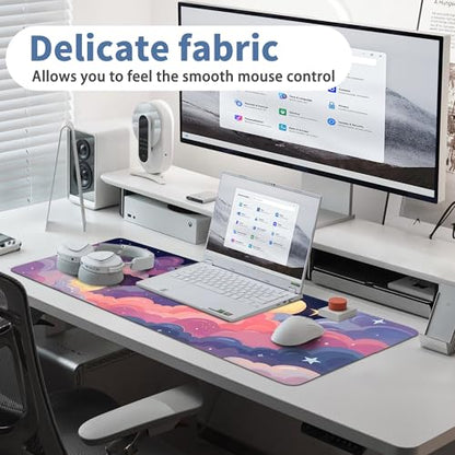 Cute Mouse Pad Kawaii Large Desk Mat Extended Keyboard Mouse Pad Pink Purple Cloud Mousepad with Non-Slip Base and Stitched Edge Gaming Mouse Mat Desk Pad 31.5 x 11.8 Mouse Pads for Desk Home Office - color: Colorful Clouds