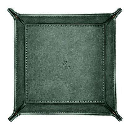 SITHON Valet Tray Desktop Storage Organizer – Premium PU Leather Catchall Bedside Vanity Tray Nightstand Caddy Holder for Keys, Phone, Wallet, Coin, Valentine's Day Gift, Dark Green - color: Dark Green
