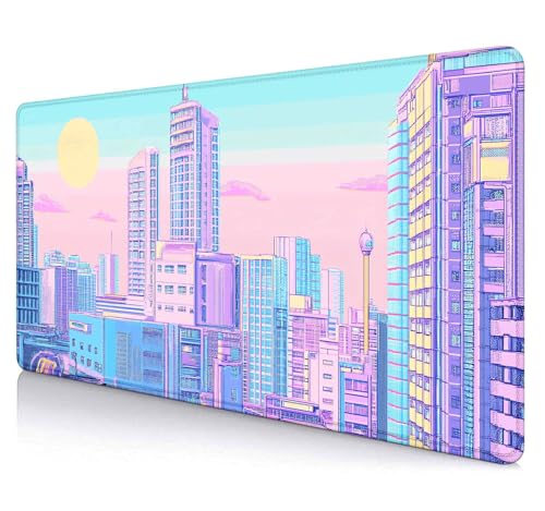 Vaporwave Tokyo City Desk Mat, Kawaii Extended Mouse Pad Gaming for Laptop, XL Anime Aesthetic Scenery Desktop Mat, Large Mousepad, Large Desk Pad for Men Women Office Decor 35.4 x 15.7 in - color: Anime Aesthetic Scenery