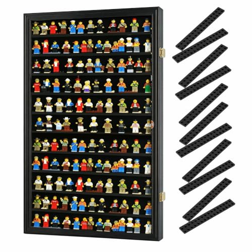 DisplayGifts Building Block Toy Minifigures Miniatures Thimble Display Case Wall Cabinet Standing Plates Included, UV Protection Door Black Finish Frame - size: X Large - Black