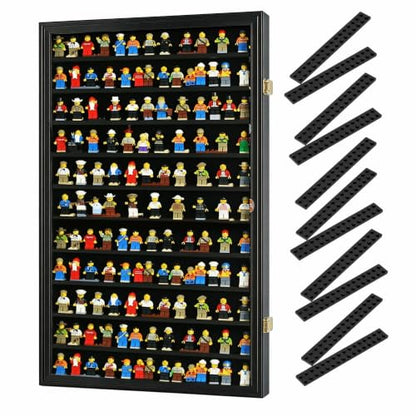 DisplayGifts Building Block Toy Minifigures Miniatures Thimble Display Case Wall Cabinet Standing Plates Included, UV Protection Door Black Finish Frame - size: X Large - Black