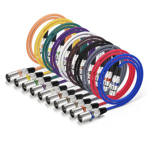 EBXYA XLR Cable 3ft 10 Color Packs- XLR Male to Female, Microphone Stage Patch Cords - color: 10 Colors, size: 3ft