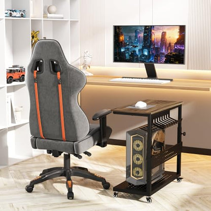 Garvee Computer Tower Stand, 2-Tire PC Stand with Rolling Wheels, Line Storage Rack, Adjustable Under Desk PC Cart, Mobile Rolling CPU Holder Cart for Home Office Gaming, Brown