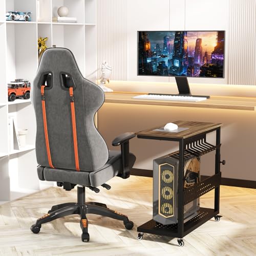 GarveeHome 28" Computer Tower Stand, 2-Tier 11 Level Height Ajustable PC Stand with Line Storage Rack,Mobile Rolling CPU Holder,Perfect for Office,Laptop Desk.(22.83"-34.1") Rustic Brown.