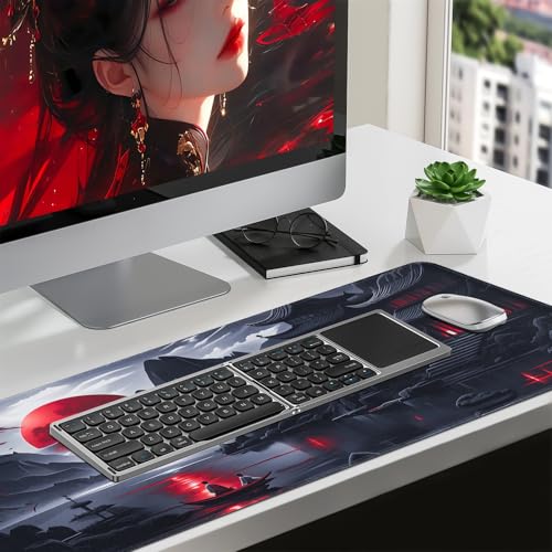 FreeNook Large Gaming Mouse Pad, Anime Black Mousepad with Stitched Edges, Expanded Cool Desk Mat, Japanese Red Moon XL Keyboard Mat Suitable for Home Office,47.2 x 23.6 Inch - color: RedMoon, size: 47.2L x 23.6W inches