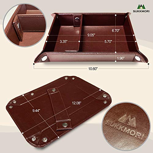 Valet Tray for Men and Women - PU Leather Nightstand Organizer with Desk Catchall Tray, Dresser Box for Keys, Jewelry