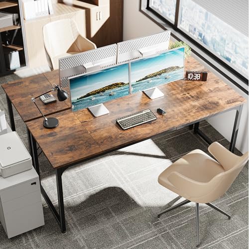 Huuger Computer Desk, 70 Inch Office Desk, Gaming Desk with Storage, Writing Desk Work Desk for Home Office, Study, Long Simple Desk, Large Legroom, Metal Frame, Rustic Brown - color: Rustic Brown, size: 70inch
