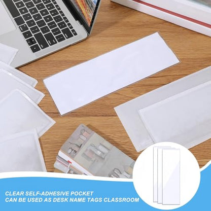 Chinco 30 Pcs Self Adhesive Pockets, Bin Labels for Storage Bins, Clear Pocket Label Sleeves, Plastic Index Card Holder with Top Open for Organizing Bins Box Drawer(3.55 x 10.8 Inches) - size: 3.55 x 10.8 Inches