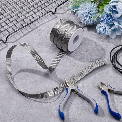 UNICRAFTALE 1/2 inch Wide Braided Sleeving Braid Stainless Steel Cable Wire Shielding Sleeve Ground Straps Protection Metal Mesh Flexible Expandable Scalable Ribbon Wire for Protect Cable 26 Feet - size: 8m x 12mm