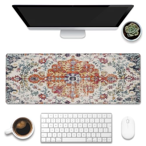 Large Gaming Mouse Pad for Desk,Boho Carpet Style Desk Mat for Desktop,Boho Rug Desk Pad, Extended Big Computer Keyboard Mouse Pad with Non-Slip Base and Stitched Edges 31.5"x11.8" - color: Boho Carpet Style-1, size: XL-31.5"x11.8"