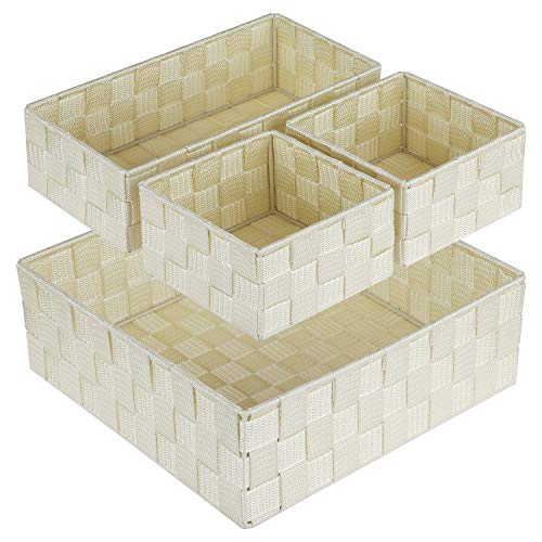 Posprica Woven Storage Baskets for Organizing, Small Black Baskets Cube Bin Container Tote Organizer Divider for Drawer, Closet, Shelf, Dresser, Set of 4(Beige) - color: Beige