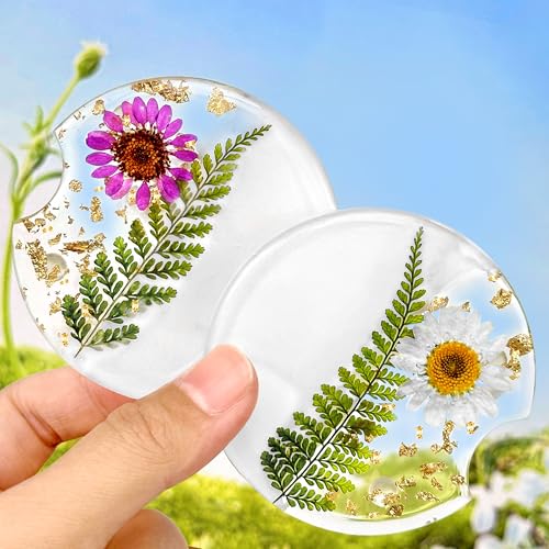 Swooflia Flower Car Cup Holder Coasters for Women - 2.75 Inch Cute Resin Clear Automotive Drink Cupholder Insert Car Accessories 2 Pack Purple - color: Purple