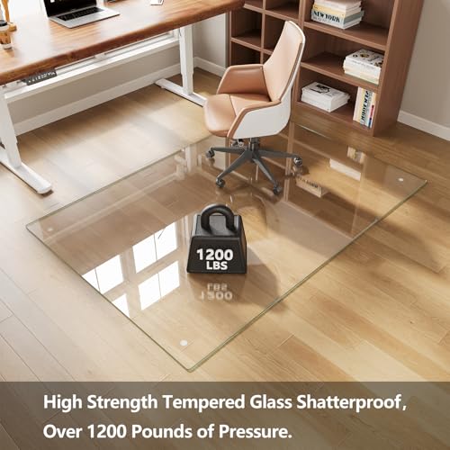 Koonmi Chair Mat for Carpet, Tempered Glass 48"x72" Office Chair Mat, Glass Floor Mat for Office Chair with Rounded and Polished Edges, Ideal for Hardwood Floor, Carpet, Office, Desk, Rolling Chair - color: Transparent, size: 48"x72"