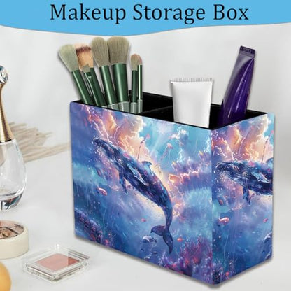 Pen Holder and Anti-Slip Mouse Pad Combination, Makeup Brush Storage Box, Tableware Storage Box, Suitable for Office and Home - Sky Blue Whale - color: Sky Blue Whale