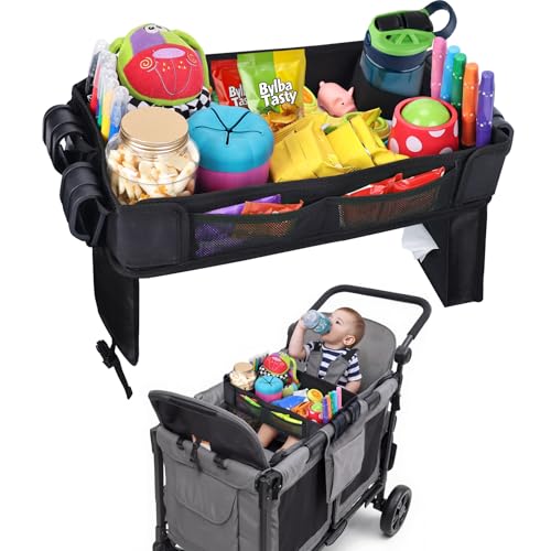 Babenest Stroller Snack Tray for Wonderfold Wagon W2, Foldable Thickened Snack Tray with Cup Holder, Storage Mesh Bag & Pen Slot, Easy to Clean Snack Board for Drawing - size: W2