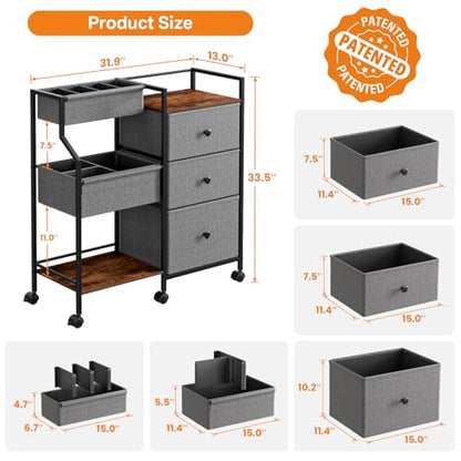 Modanais Baby Diaper Caddy Organizer Cart - 3 Tier Rolling Cart with Dividers and Drawers, Easy To Assemble, Mobile Utility Cart with Wheels for Nursery, Bedroom, Changing Table & Crib - color: Grey