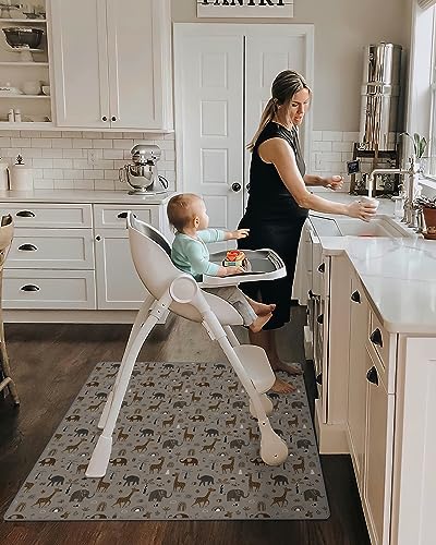 Blissful Diary Baby Splat Mat for Under High Chair, 50.4 x 50.4 Inch Wipeable Splash Mat, Waterproof and Washable, Anti-Slip Floor Protector, Elephant&Giraffe - color: Elephant&giraffe