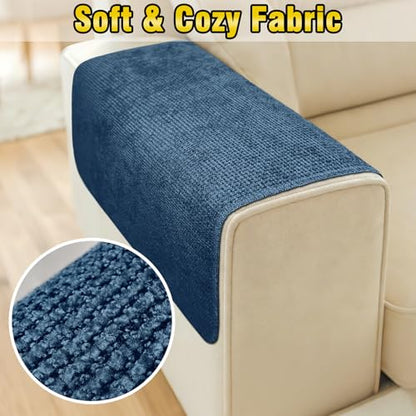 Couch Arm Covers, Sofa Arm Covers, Waterproof Armrest Cover for Sofa, Loveseat, Armchair, Anti-Slip Recliner Arm Cover, Headrest Cover, Arm Chair Covers Set of 2 (Navy Blue, 24"×24") - color: Navy Blue, size: 24" x 24" - 2 pcs