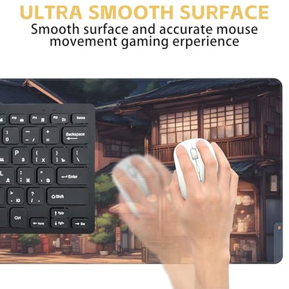 Anime Scene Desk Mat Large Mouse Pad Gaming Mousepad 31.5 x 15.8 in | Desk Pad for Keyboard and Mouse, Large Non-Slip Rubber Base Mousepad Desk Mat with Stitched Edges for Gaming Office - color: Anime Architecture