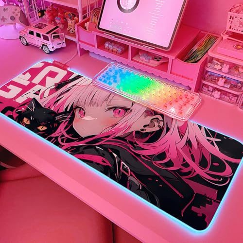 JMIYAV Pink RGB Gaming Mouse Pad 31.5x12 Inch PC XL Large Extended Glowing Led Light Up Desk Pad Non-Slip Rubber Base Computer Cute Mousepad Mat Desk Accessories Gaming Setup Sweet Girl - color: Sweet Girl