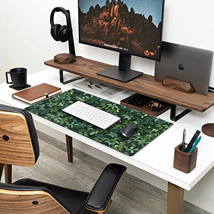 Cute Cat Kawaii Green Desk Mat - Large Gaming Mouse Pad & Keyboard Laptop Mat - Anime XL (31.5x15.7 in) - Non-Slip Base, Stitched Edges - color: Green Plants Black Cat