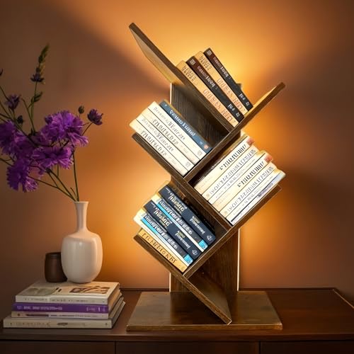 Godferyxin Bookshelf with Liting,Small Bookcase LED and Desktop Book Shelf for Office, Home or School Small Bookshelf for Wood Displaying Books, CDs, Magazines Wood Book Rack-Mini Bookcase - color: 5tier-bookshelf With Liting Vintage