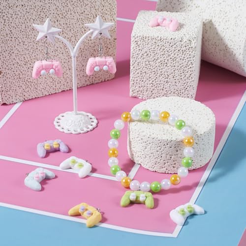 Cheriswelry 24Pcs Game Controller Charms Key Ring Pendant Charms Video Game Resin Charm 18mm 6 Colors for DIY Craft Earring Necklace Jewelry Making