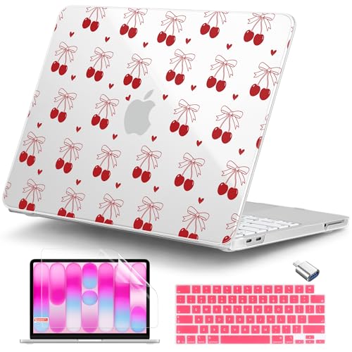 DONGKE Compatible with MacBook Neo 13 Inch Case 2026 A3404 A18 Pro chip & Touch ID, Plastic Hard Shell with Keyboard Cover, Screen Protector & Dust Plugs, Cherry & Heart - color: Cherry & Heart
