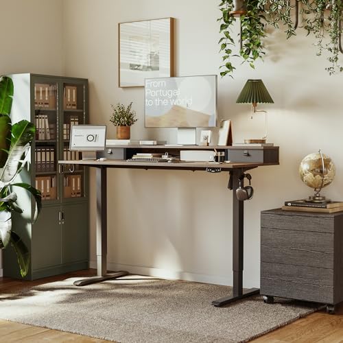 Agilestic 63 x 24 Inches Electric Standing Desk with 2 Storage Drawers, Stand Up Desk Adjustable Height, Sit and Stand Computer Table with Splice Board, Black - color: Rustic Brown, size: 63 x 24 Inches with 2 drawers