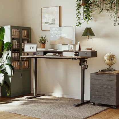 Agilestic 63 x 24 Inches Electric Standing Desk with 2 Storage Drawers, Stand Up Desk Adjustable Height, Sit and Stand Computer Table with Splice Board, Black - color: Rustic Brown, size: 63 x 24 Inches with 2 drawers