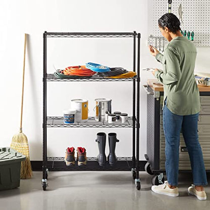 Amazon Basics 4-Shelf Adjustable Heavy Duty Steel Wire Rack Storage Shelving, Sturdy Garage Shelving, 350 lbs Capacity Per Shelf, Easy No-Tool Assembly, 36" x 14" x 54", Black - color: Black, size: 36" L x 14" W x 54" H, style: 4 -Shelf